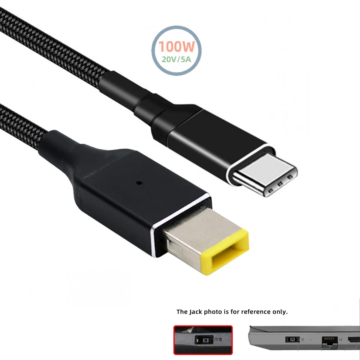 5.9 ft 1.8m 100W USBC to USB Slim Square Tip Cable 20V 5A 65W PD Charge Cable for Thinkpad X1 Legion Y7000P Laptop