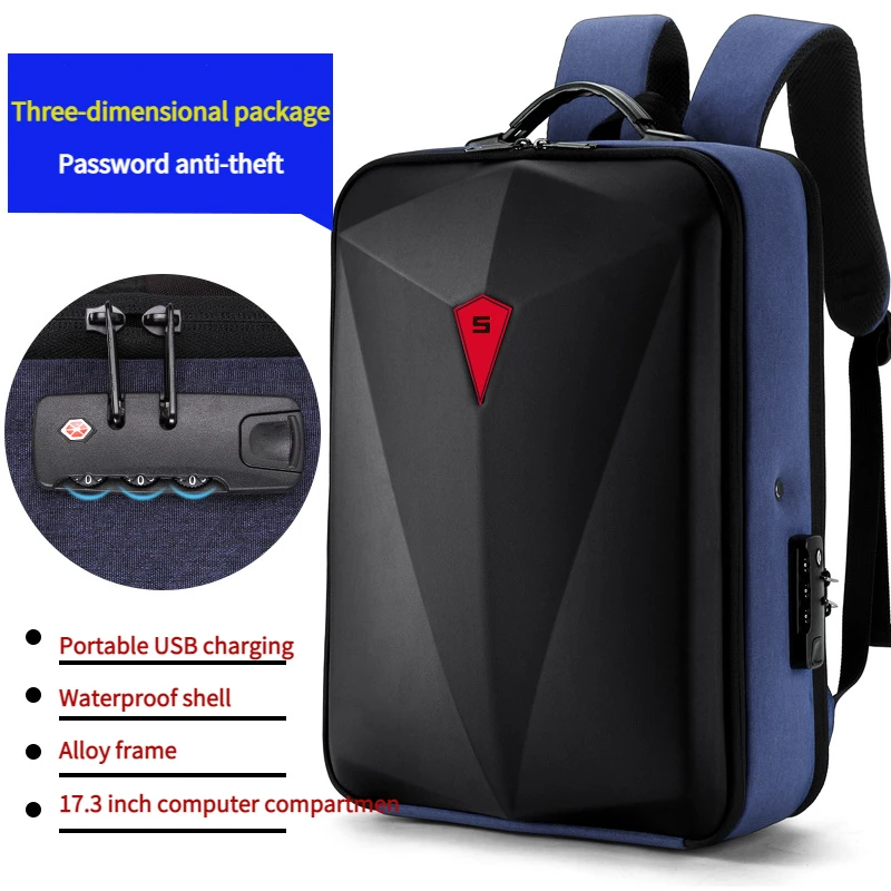 Men\'s Waterproof Business Backpack Alloy Frame Hard Shell Shaped Men Backpack 17.3 Gaming Laptop Bag Anti-theft Backpack School