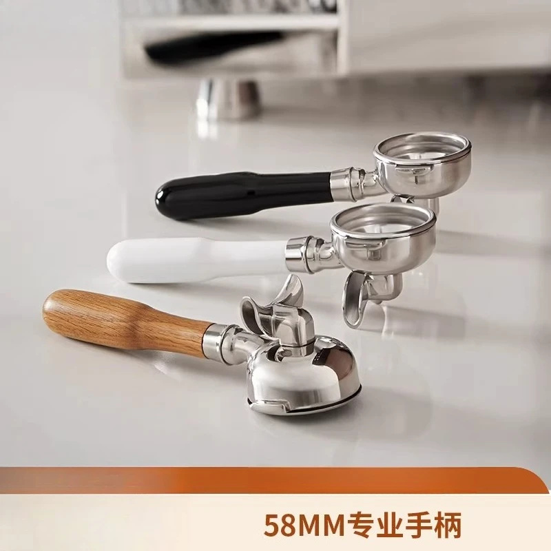58MM Standard Handle Coffee Machine Commercial Household Professional Handle Stainless Steel, Single/Double Cup, Bottomless