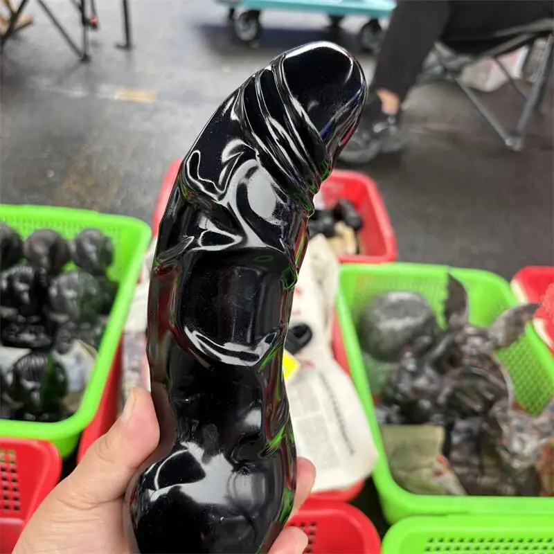 Natural Black Obsidian Penis Carving Witchcraft Ornaments Home Decoration Accessories Room Decor Gift 1pcs