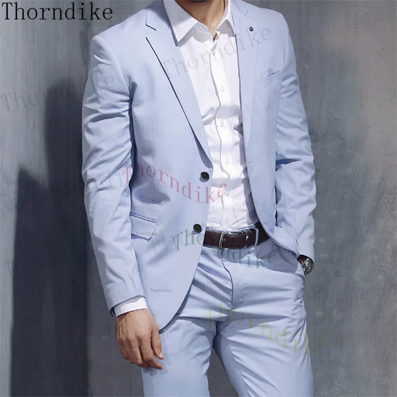 Thorndike Slim Fit Men Suits 2 Pieces Groom Wedding Tuxedos Fashion Business Jacket+Pants Blazer Sets Costume Homme