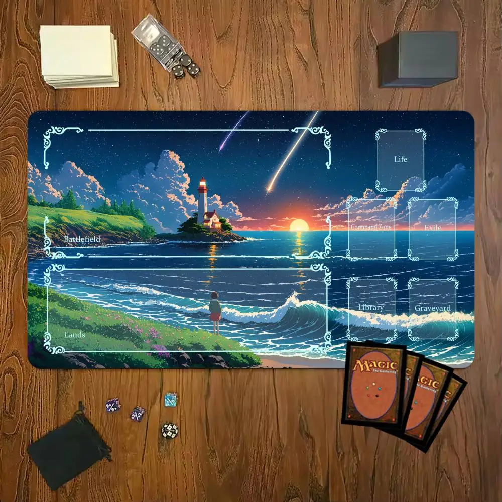 

Красивый коврик для мыши с аниме-пейзажем, волшебный игровой коврик для вечеринок, прочный резиновый коврик для игр MTG и TCG, 350X600 мм, коврики для мыши, офисные настольные коврики