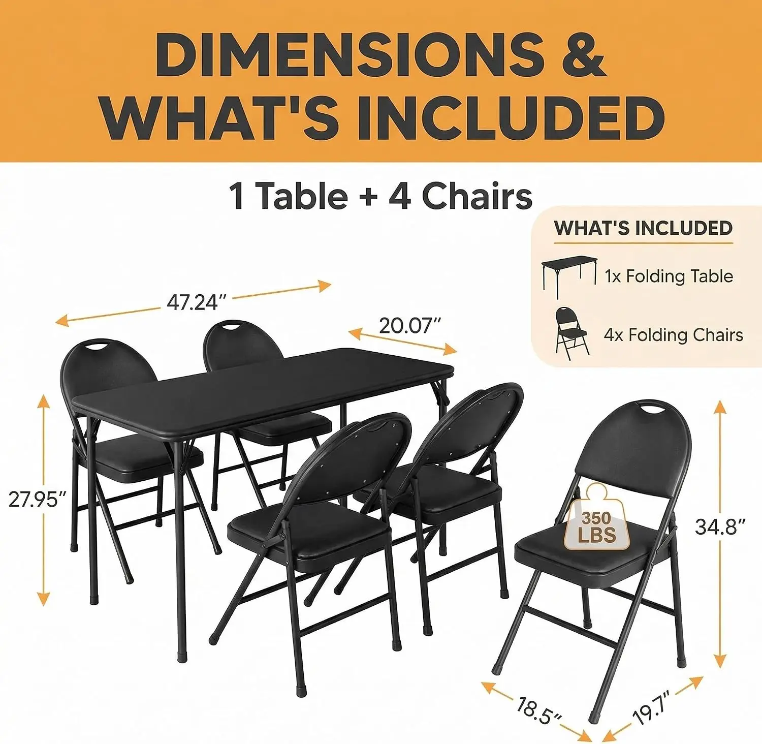 5 Piece Folding Card Table and Chairs Set, Protable Folding Table and Chairs, Foldable PU Upholstered Table and Chairs Set of 5,