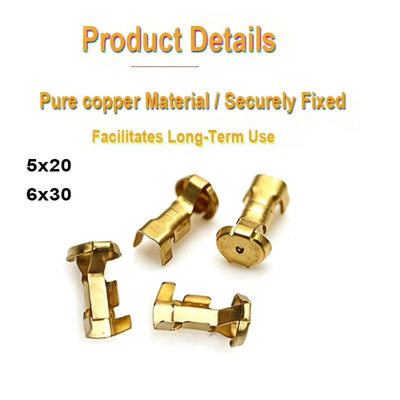 50 Pcs / 100 Pcs DJ9007A Insurance Lerminal 5×20 Contact 6×30 fuse Contact Spring Copper Terminal Brass Color