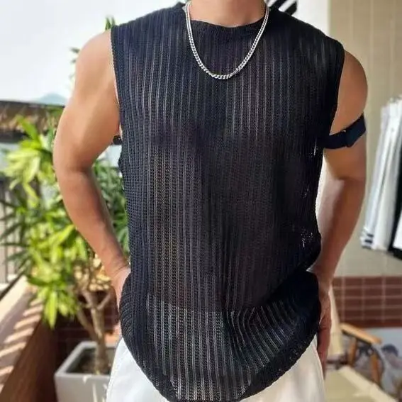 American Hollow Elastic Quick-drying Vest Men's Suspender Fitness Bottoming Shirt Vest Sleeveless I-shaped Breathable Vest