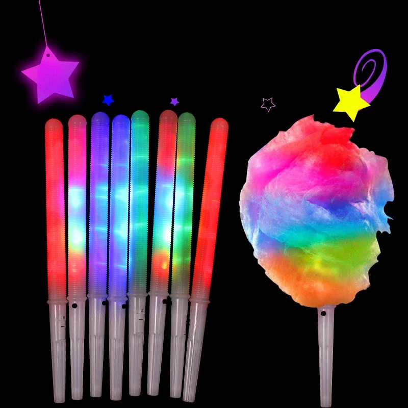 1pcs Colorful LED Glow Sticks Cotton Candy Cones Reusable Glowing Marshmallows Sticks Cotton Candy Cones Colorful Glowing