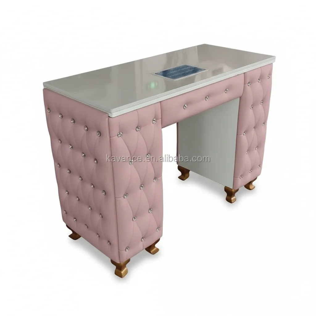 Manicure Table, 120cm/47.2 inch Marble Top Nail Salon Desk with Dust Collector, Acetone Proof Beauty Desk Salon Furniture