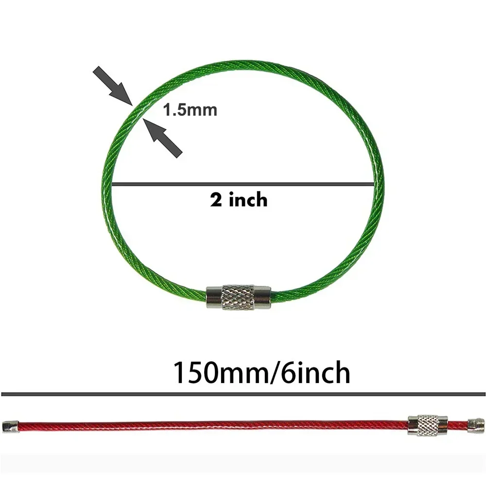 10 Pack Multi Color Stainless Wire Keychain Cable 6 Inch1.5mm Stainless Steel Key Ring Loop Assorted Colored Keychain 2025