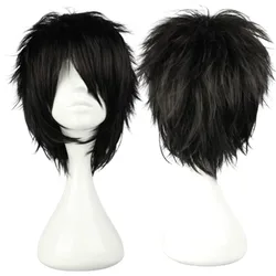 Peluca corta negra para Cosplay, pelo sintético resistente al calor, esponjoso, Emo