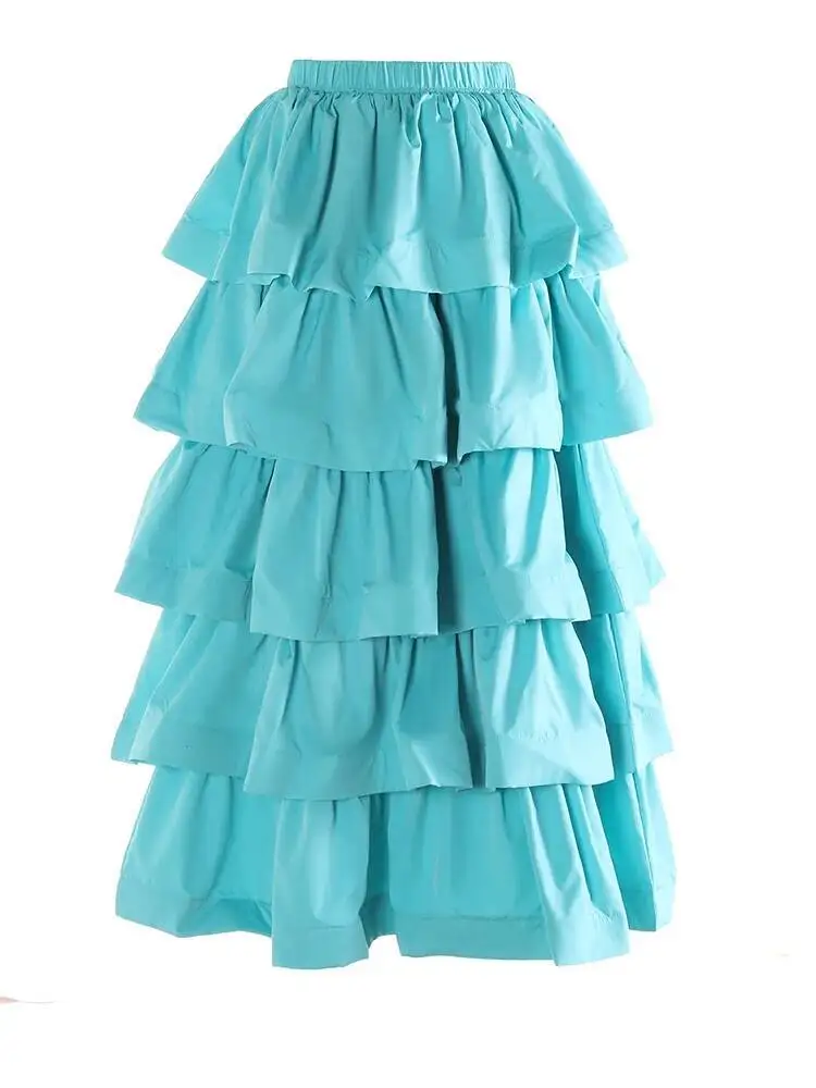 

High Elastic Waist Yellow Ruffles Layers Elegant Cake Half-body Skirt Women Fashion Tide New Spring Autumn