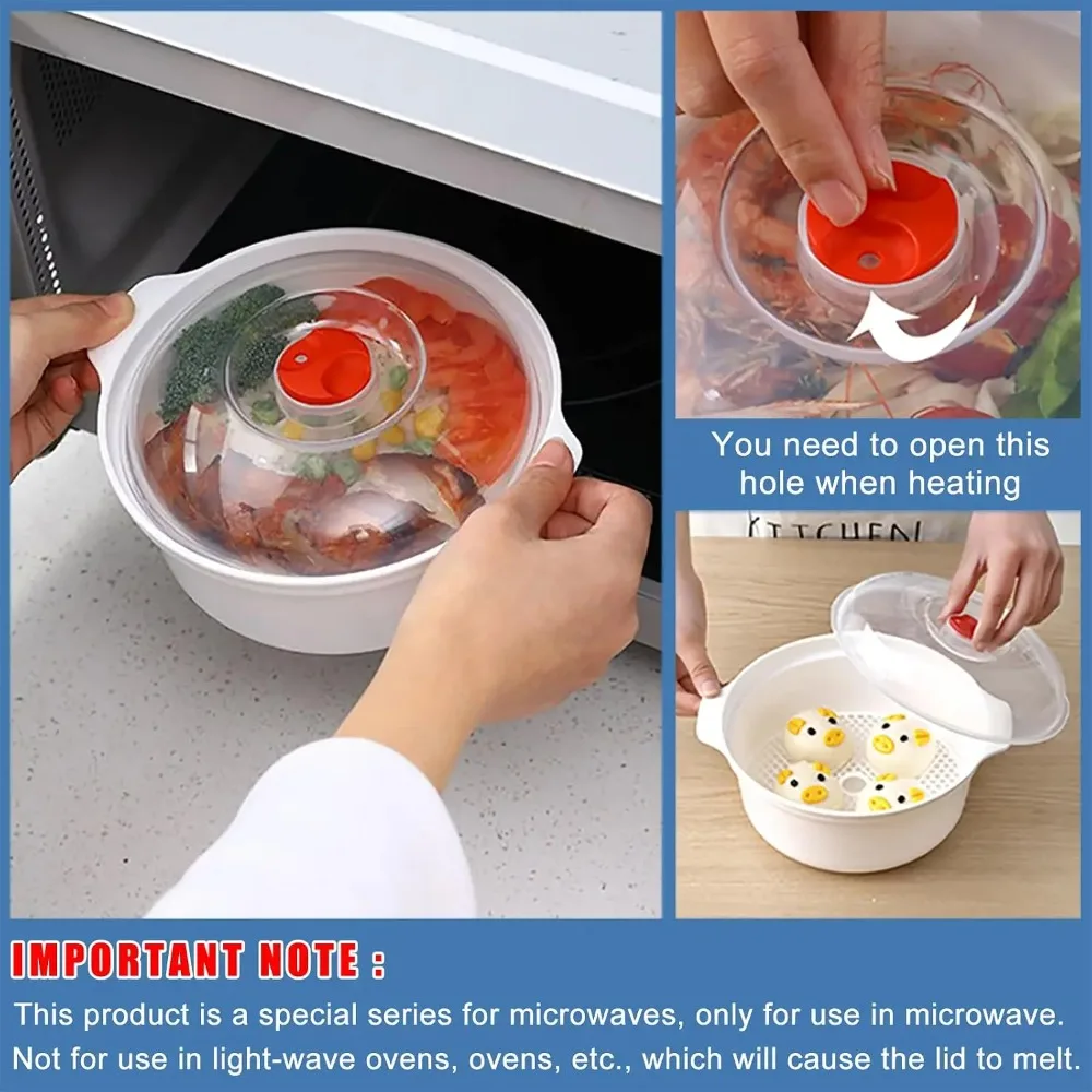 2.4 L Microwave Bowl with Lid Food Grade Plastic Microwavable Food Container with Vent Valve Handle for Soup Rice Food Storage
