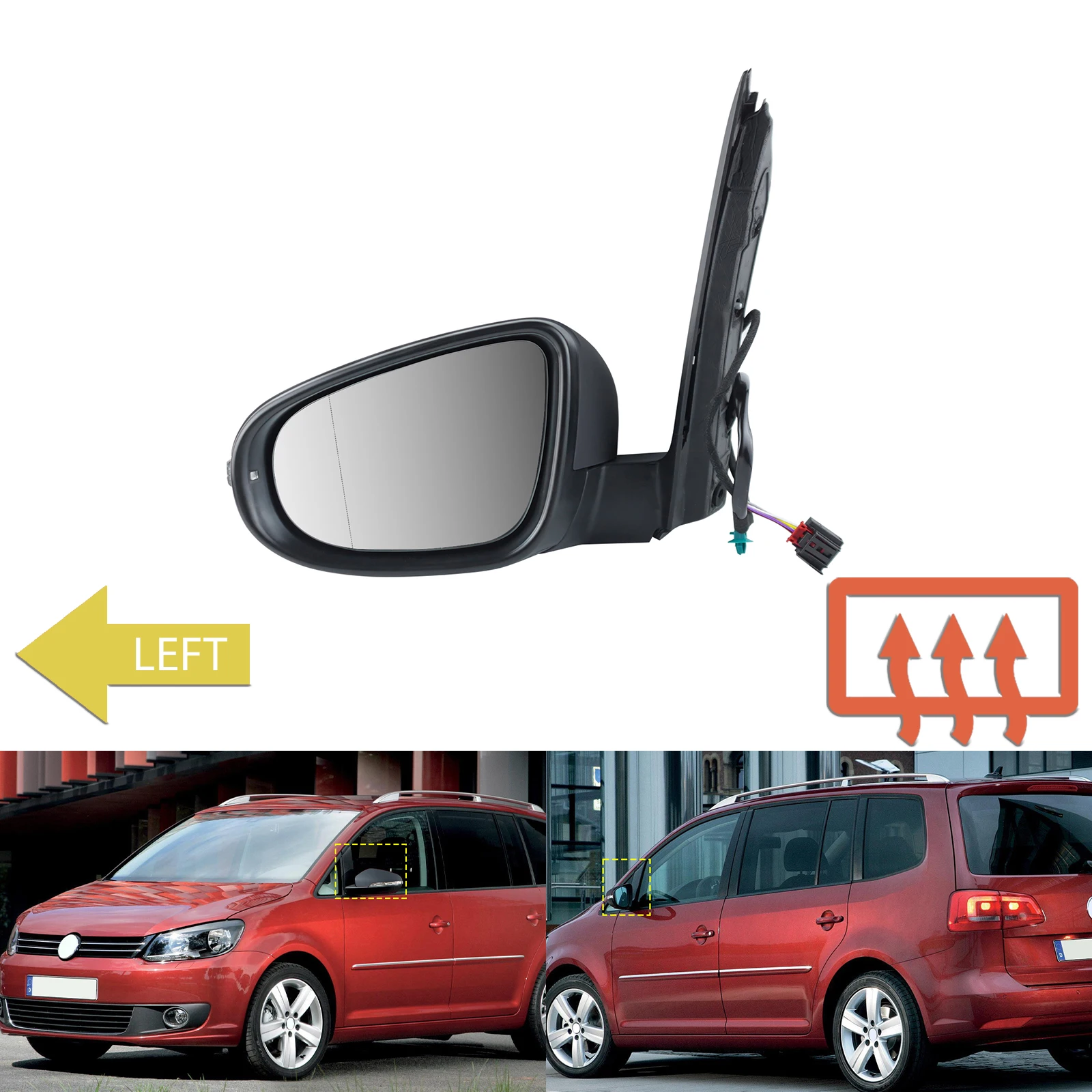 Left Heated Electric Wing Mirror Indicator Primed For 2010-15 VW Touran MK2 1T3