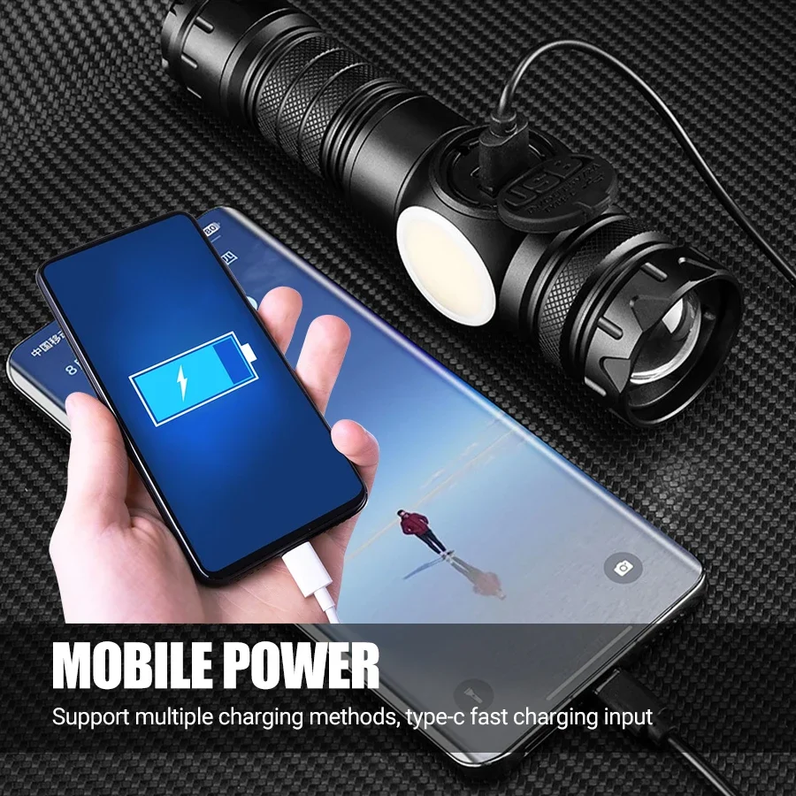 Most Powerful LED Flashlight White Laser Tactical Flash Light USB Rechargeable Zoom Torch Long Range Lamp Camping Lantern