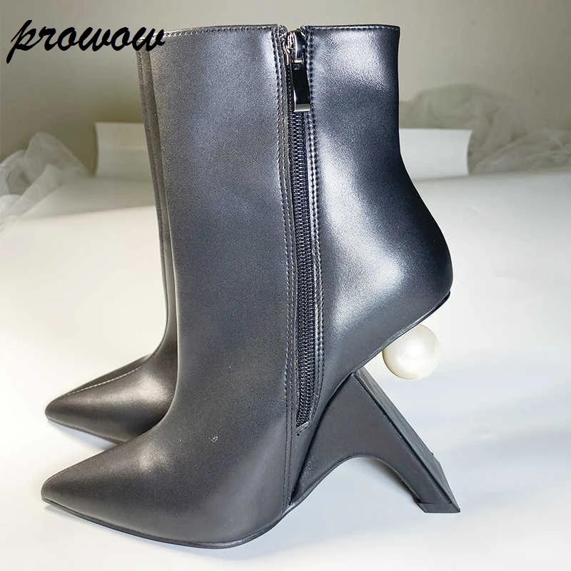 

Новые черные пикантные ботильоны на высоком каблуке с жемчугом инопланетным каблуком, женская обувь Zapatos mujer