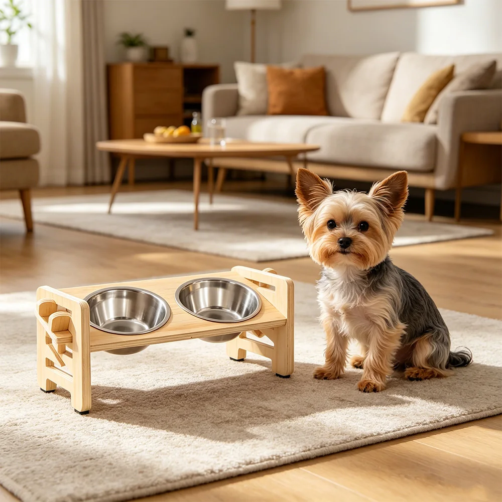 Comedero doble con soporte elevado de acero inox para perro y gato - imagen 2