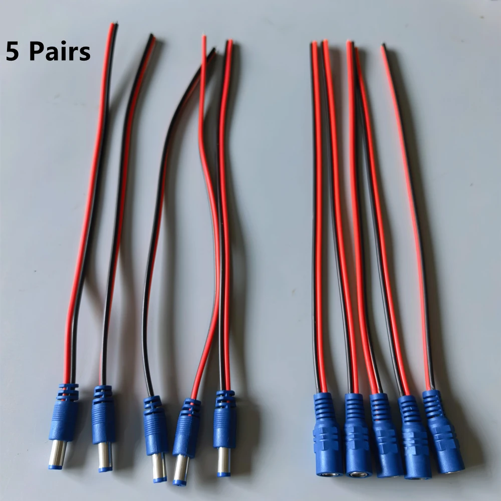 1/2/5/10 Pairs 5.5x2.1mm Male Female Plug 12V DC Power Pigtail Cable Jack for CCTV Camera Connector Tail Extension 24V DC Wire