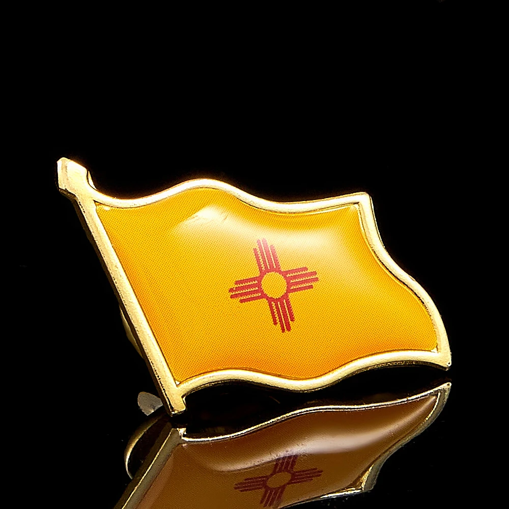 USA State of New Mexico Flag Coloried Patriotism Lapel Pins Gold Plated Waving State Pin&Brooch view 3