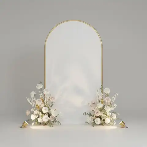 Arch Backdrop Stand, 7.2 x 4 ft, Stable Structure, Easy Assembly, 1 Piece Gold Metal Arch Backdrop Stand with Cover for Weddi