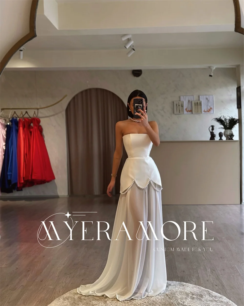 

Elegant Women's Evening Dresses Beaded Strapless Stain Backless Prom Dresses Long Formal Dress for Cocktail Banquet Customized