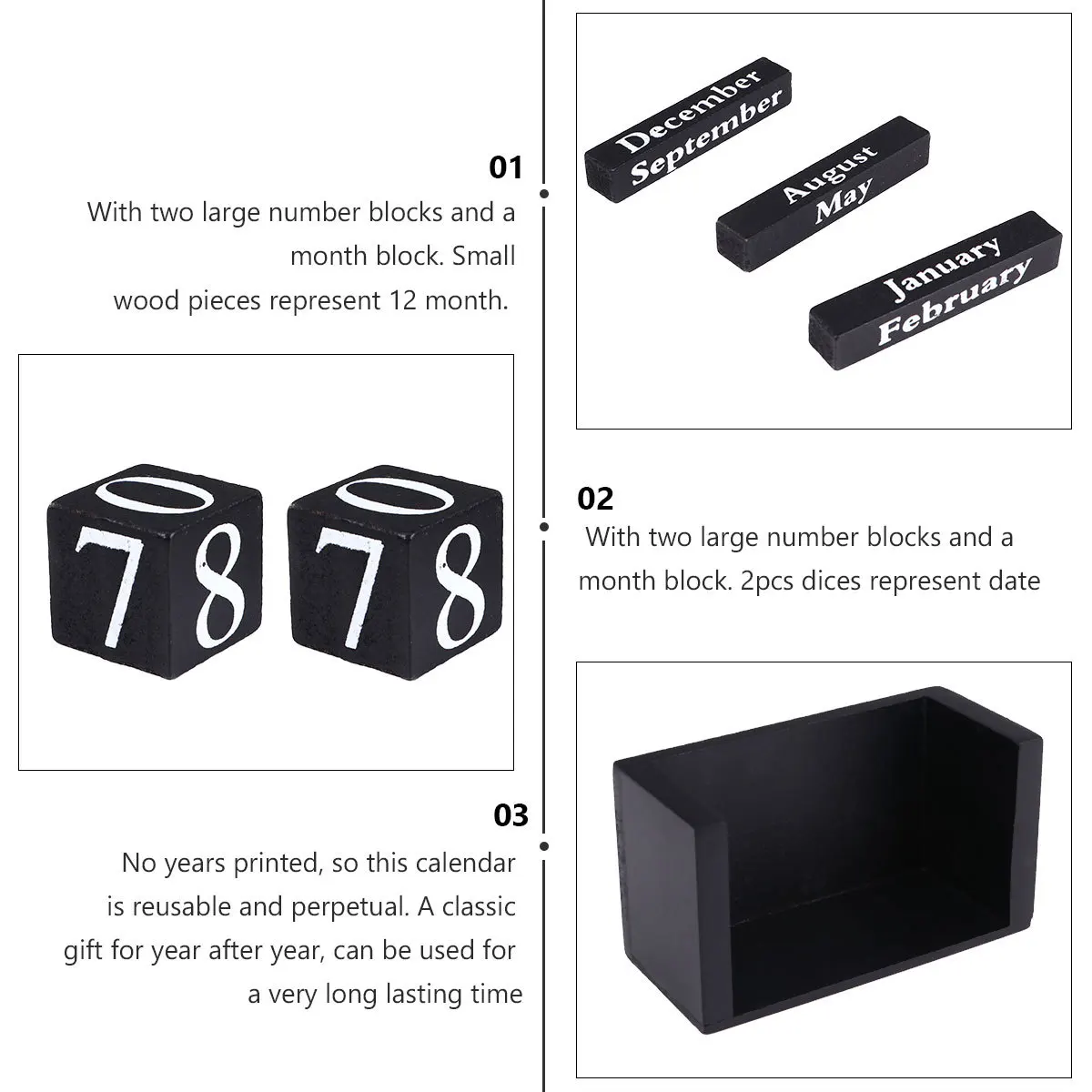 

Desktop Wooden Calendar No Year Printed Reusable Vintage Block for Month Date Tracking and Room Decor Vintage Calendar