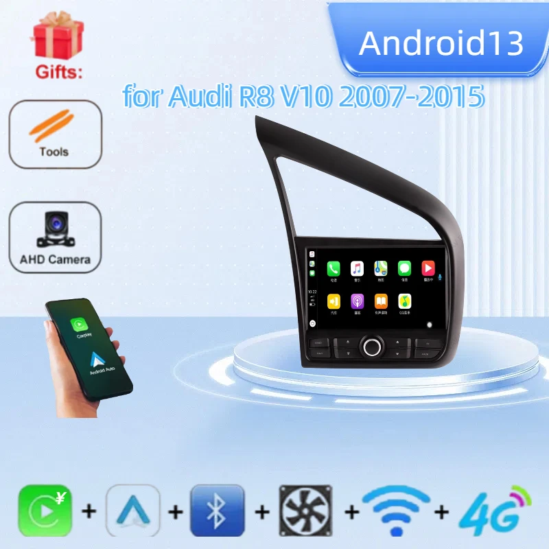 Android 14 Multimedia Player Wireless Carplay GPS Navigation for Audi R8 V10 2007-2015 Car Stereo Radio Auto Audio Head Unit DSP