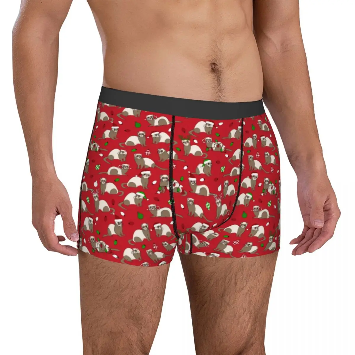 Christmas Ferret Underwear Funny Animal Print Print Trunk Trenky Males Underpants Funny Shorts Briefs Gift Idea