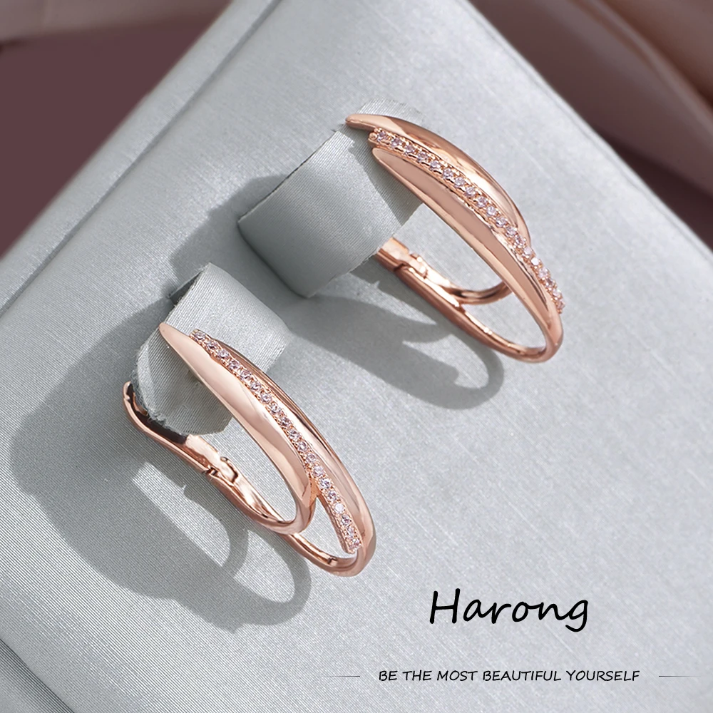 Harong Copper Rose Gold Color Earrings for Women Wedding Birthday Jewelry Gifts Aesthetic Geometric Ear Decoration