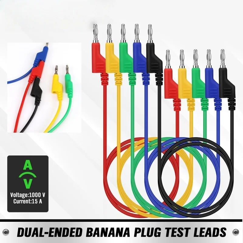 

P1036 5PCS 4mm Copper Banana Plug to Banana Plug Multimeter Test Leads Soft PVC Cable Wire 1000V 15A