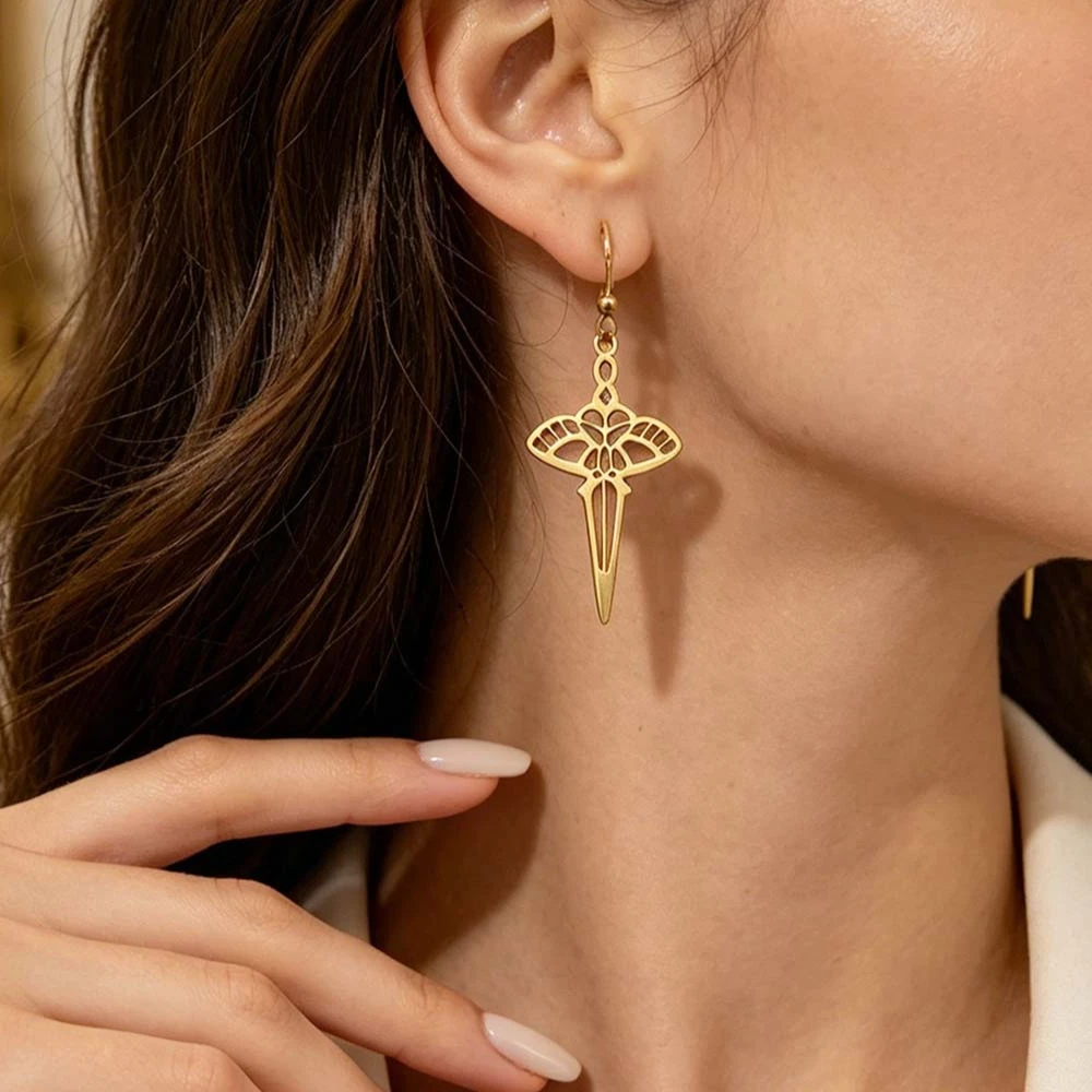 Stainless Steel Moth Butterfly Sword Dangle Earrings For Women Gothic Drop Earrings Witch Statement Jewelry  Party Accessories