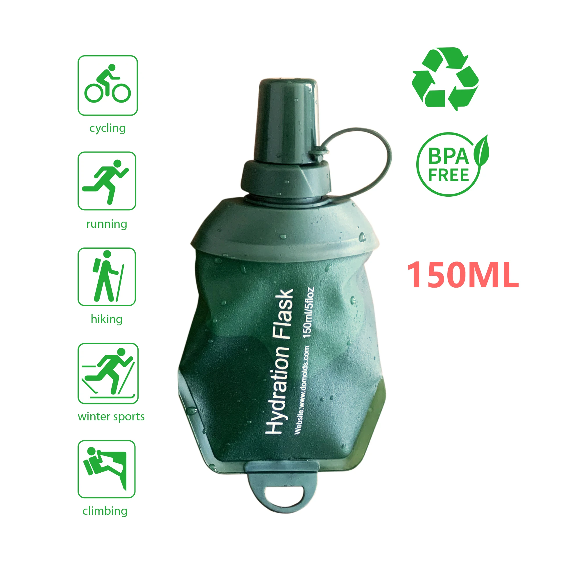 150ML Folding Water Bottle Collapsible Soft Flask TPU For Cycling Running Camping Travelling