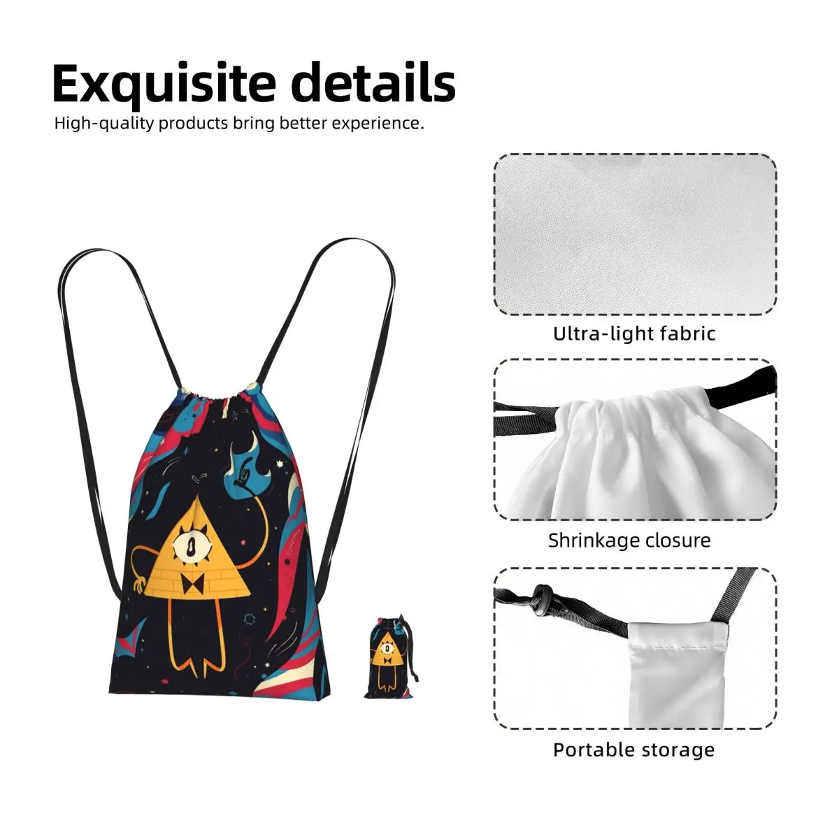 Cartoon Gravitys Falls Drawstring Backpack Sports Gym Bag Portable Travel Drawstring Bag for Men Women