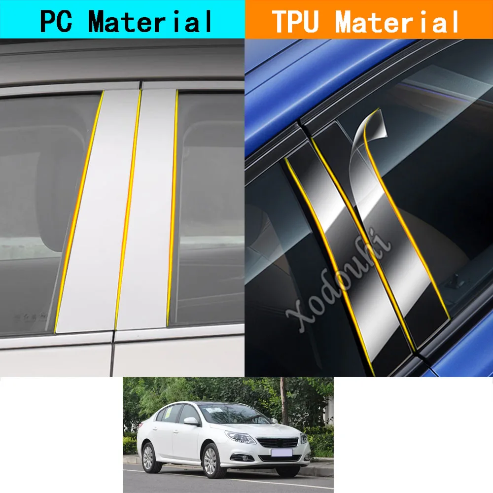 

Car TPU/Glossy Mirror Pillar Post Cover Door Trim Window Molding Sticker 6pcs For Renault Latitude 2011 2012 2013 2014 2015