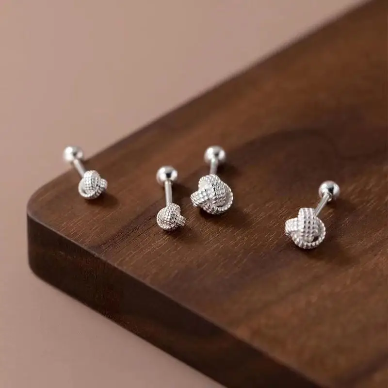 Silver Knot Stud Earrings Secure Screw Back Hypoallergenic 1 Pcs Cute Tiny Jewelry for Teen Girls Daily Dating Wear