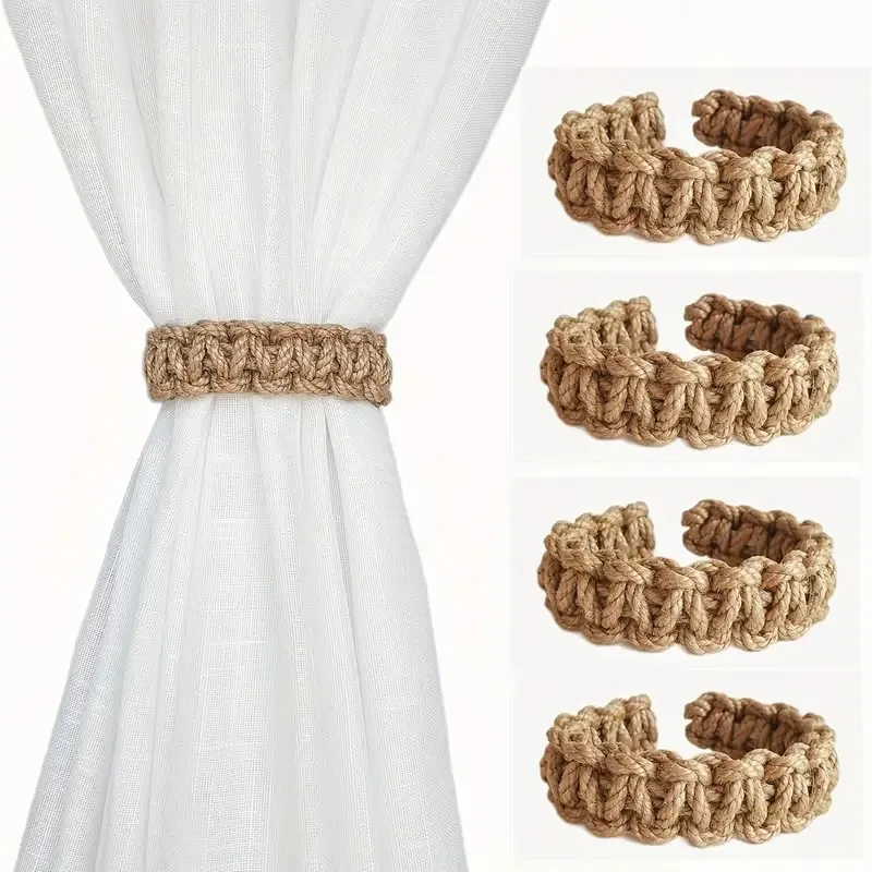 2pcs Handwoven Linen Curtain Tiebacks - Boho Style, Adjustable Rope Holdbacks for Drapes, Comfortable Everyday Living Accessory