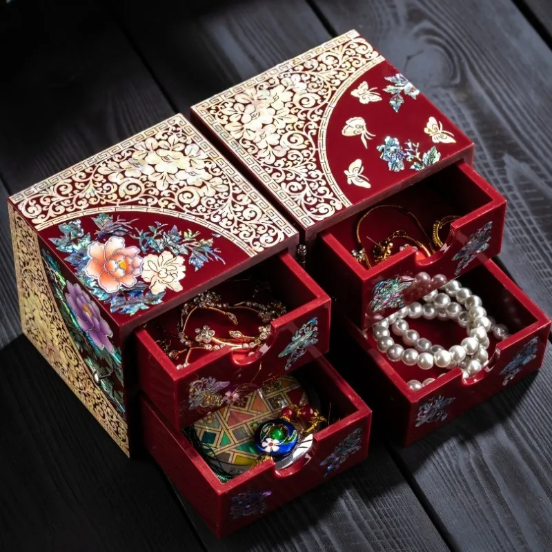

Эстетическая шкатулка для драгоценностей, витрина из цельного дерева, серьги, ожерелье, коробка ручной работы, женские коробки для хранения ювелирных изделий, витрина, свадебный подарок