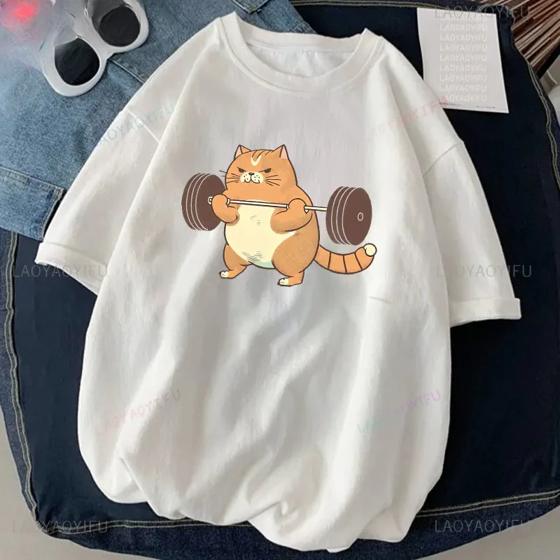 

Cat Weightlifting Printed T-Shirt Fitness Fun Design Sticker Pattern Casual Fashion T-Shirt Women's Clothing Tank Top