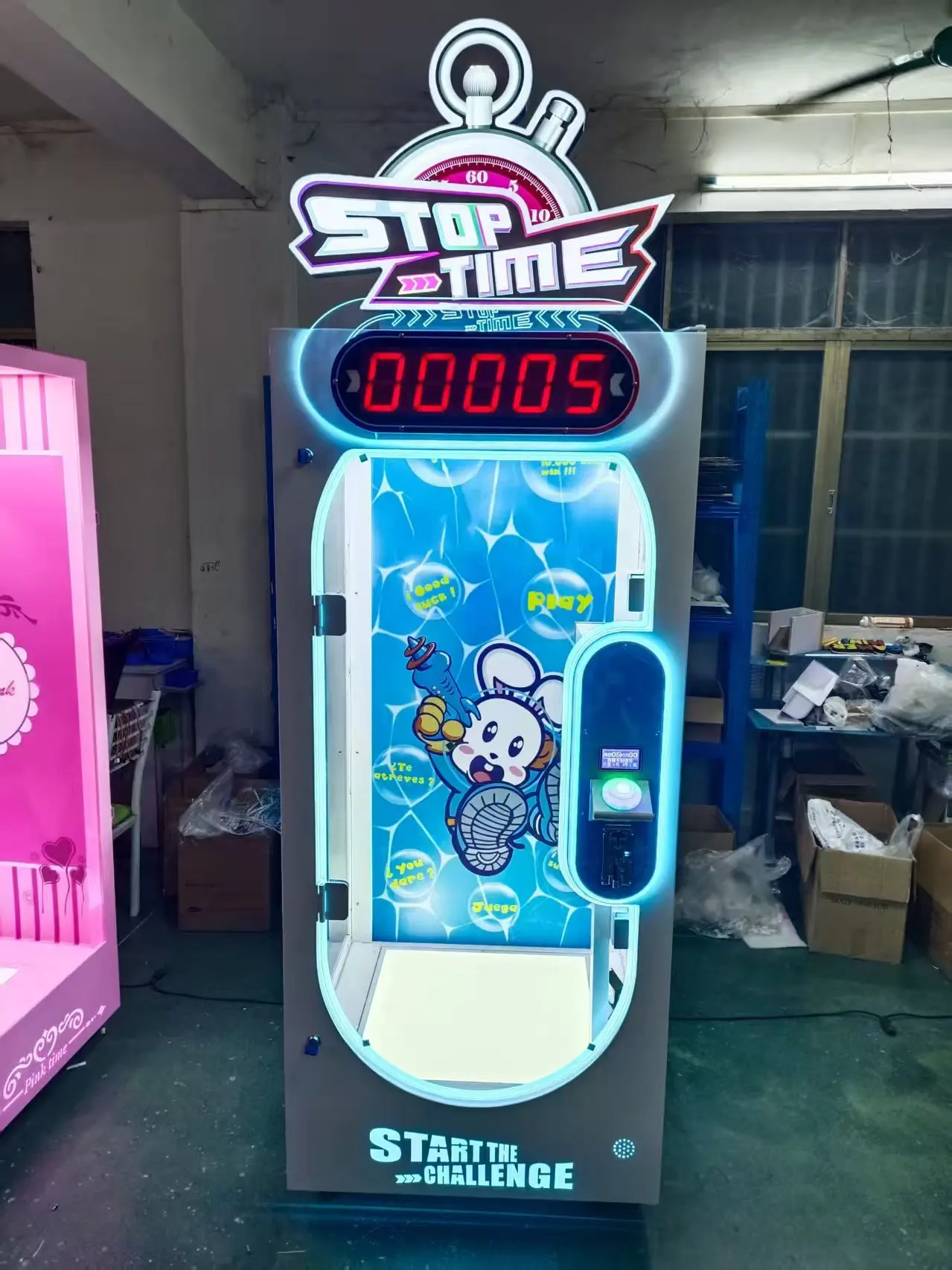 Coin Operated Arcade Challenge Machine, 10s Stop Time Reaction Game, Cutting Gift Prize Vending Machine For Indoor Game Center