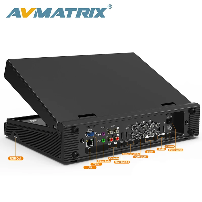 AVMATRIX-Switcher de Streaming Multi-Formato, PVS0613U, 13.3 Polegada Tela IPS FHD, 6 Canais Portáteis, 4SDI e 2 Entradas HDMI