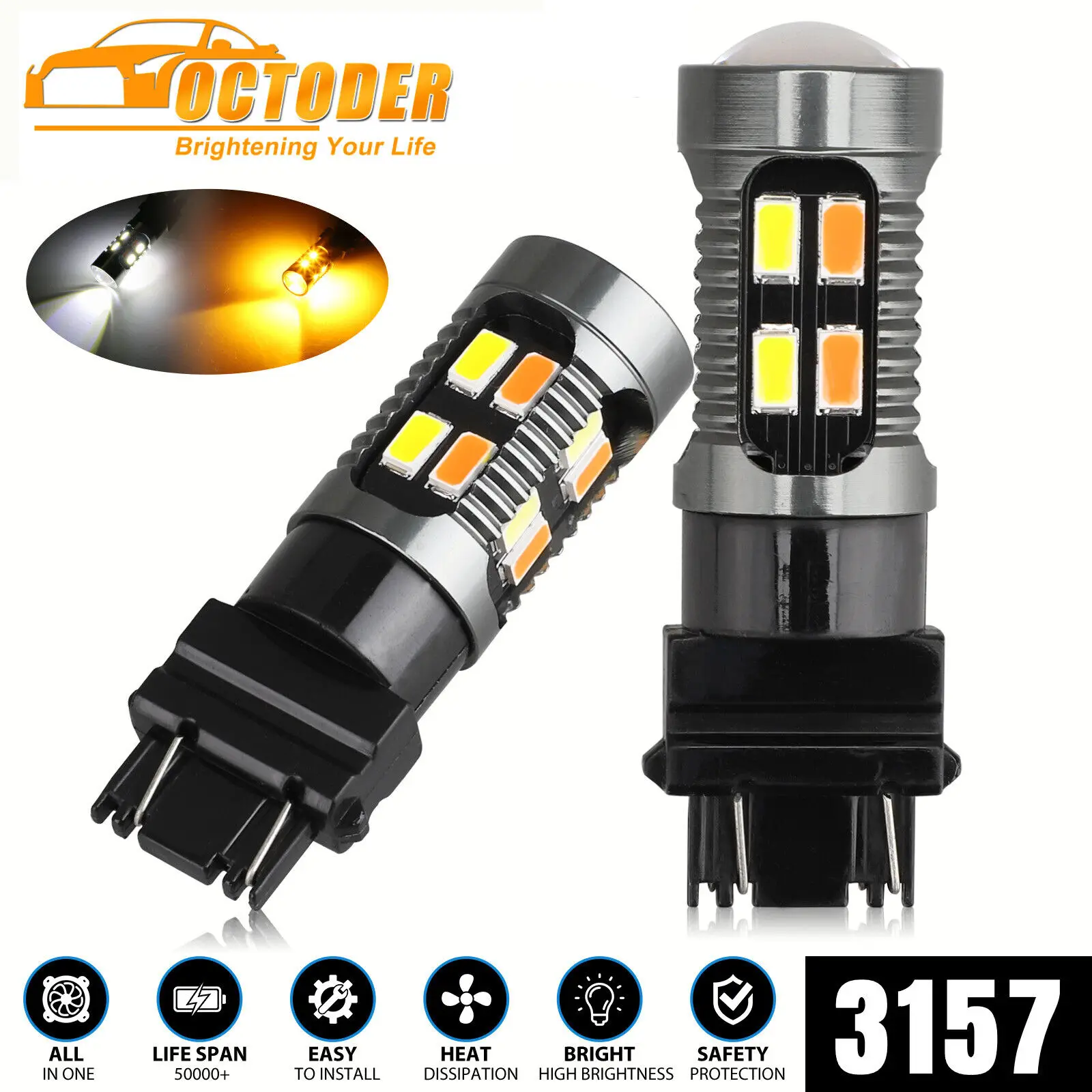 2x 3157 3156 LED Turn Signal DRL Light Bulbs Switchback 4157na 3457a Amber/white