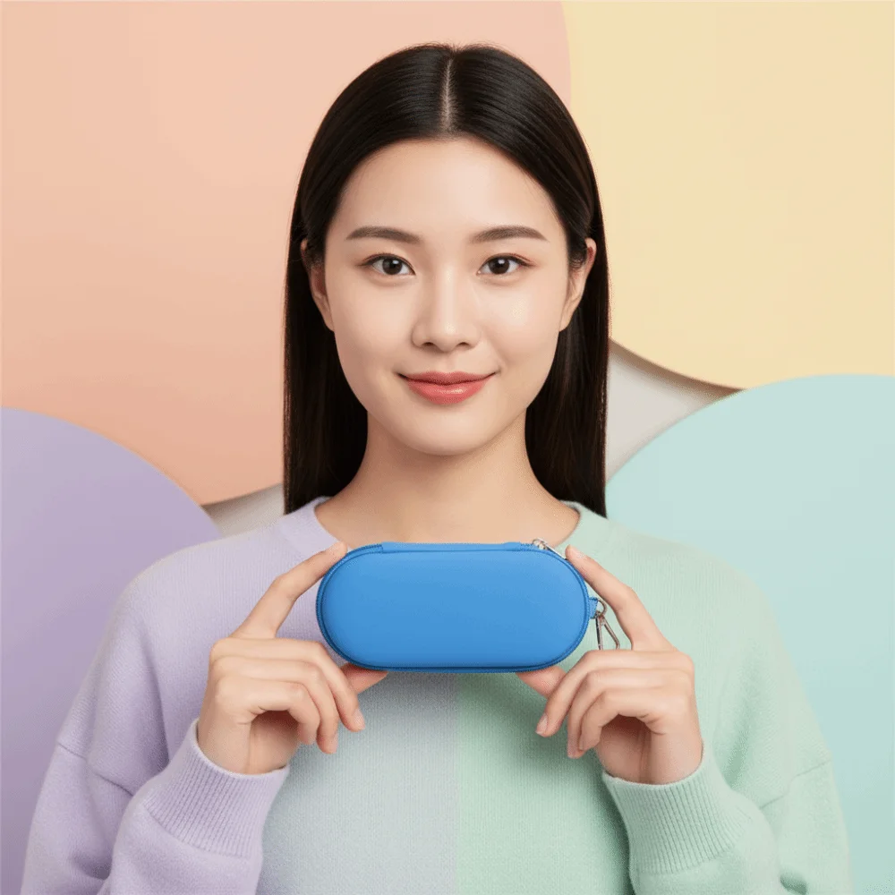 Estojo para Óculos à Prova d'Água em PU com Dois Compartimentos, Formato Oval, Fechamento com Zíper, Cores Vibrantes, Organizador de Óculos Anti-Impacto