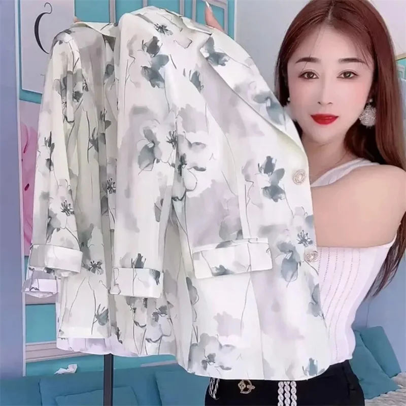 

Spring Summer Cropped Sleeve Blazer Jacket Ladies 2025New Thin Sunscreens Suit Coat Women High Quality Outwear Plus Size 6XL Top