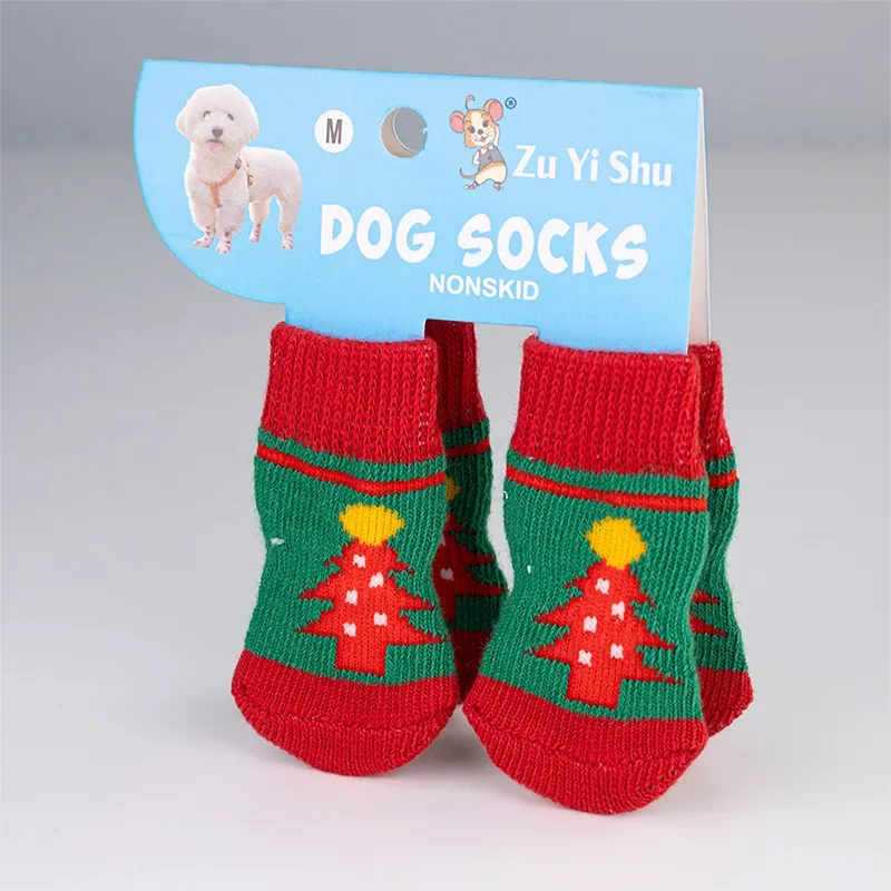 Christmas Pet Knitted Socks for Small Dogs Cat Shoes Chihuahua Boots for Winter Warm Indoor Wear Slip on Paw Protector