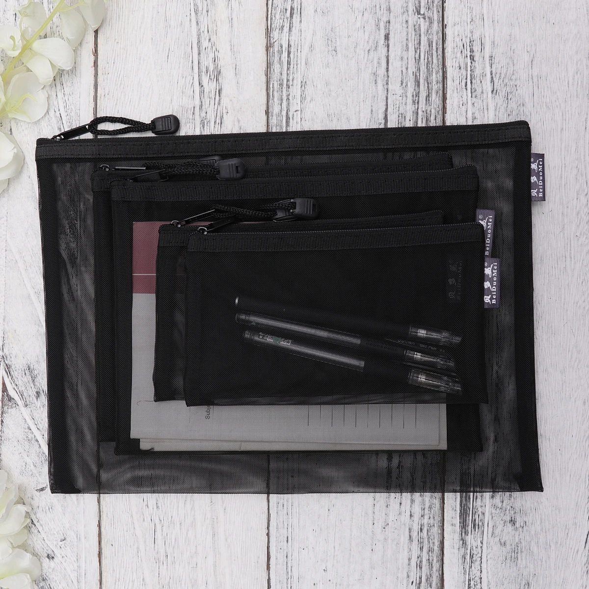 

5pcs File Storage Organizer for Documents Stationery A4 A5 A6 Mesh File Bag Size Portable Zipper School Office Folder