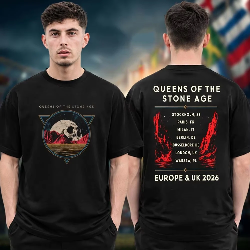 Queens of The Stone Age QOTSA Merch Europe and UK Tour 2026 Planet Skull Tour Tshirt Cotton Unisex Men‘s Women's T-Shirt Y2k Tee