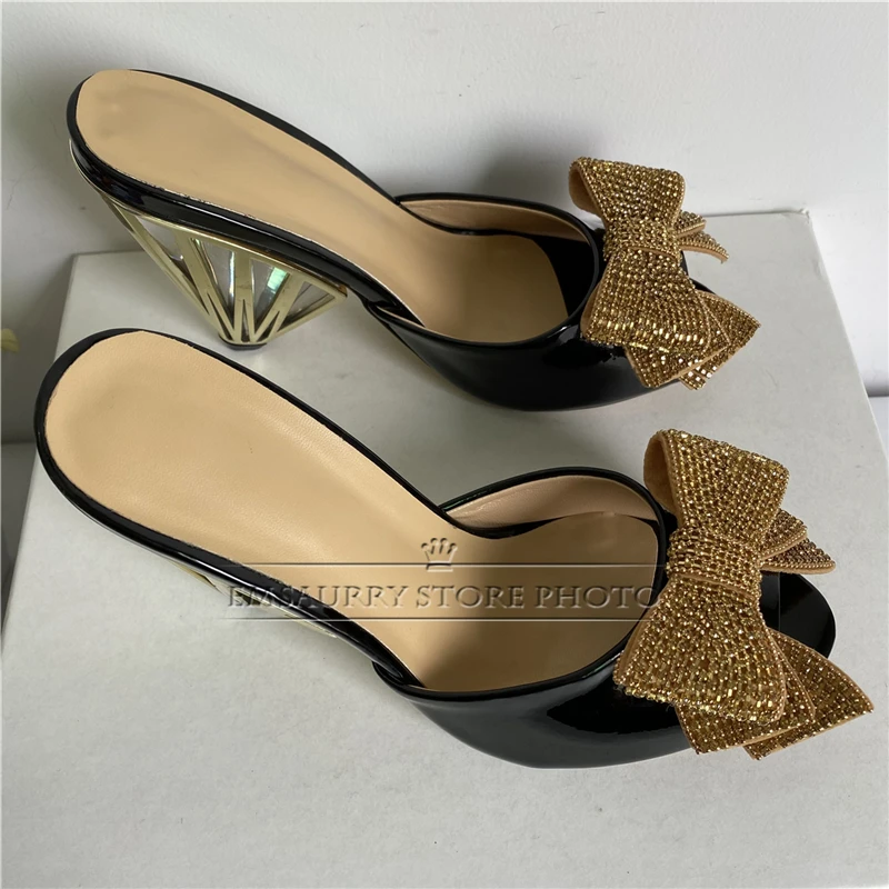 Jeweled Butterfly-Knot Slingbacks Mules Summer Unique Spike Heel Patent Leather Slim Modern Sandals Women