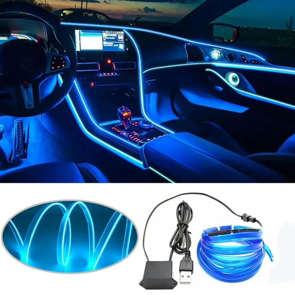 

1pc Car Interior Light Belt Strip Universal Car Styling Decorative Atmosphere Light Monochrome Cold Lamp Line LED Auto Accessory