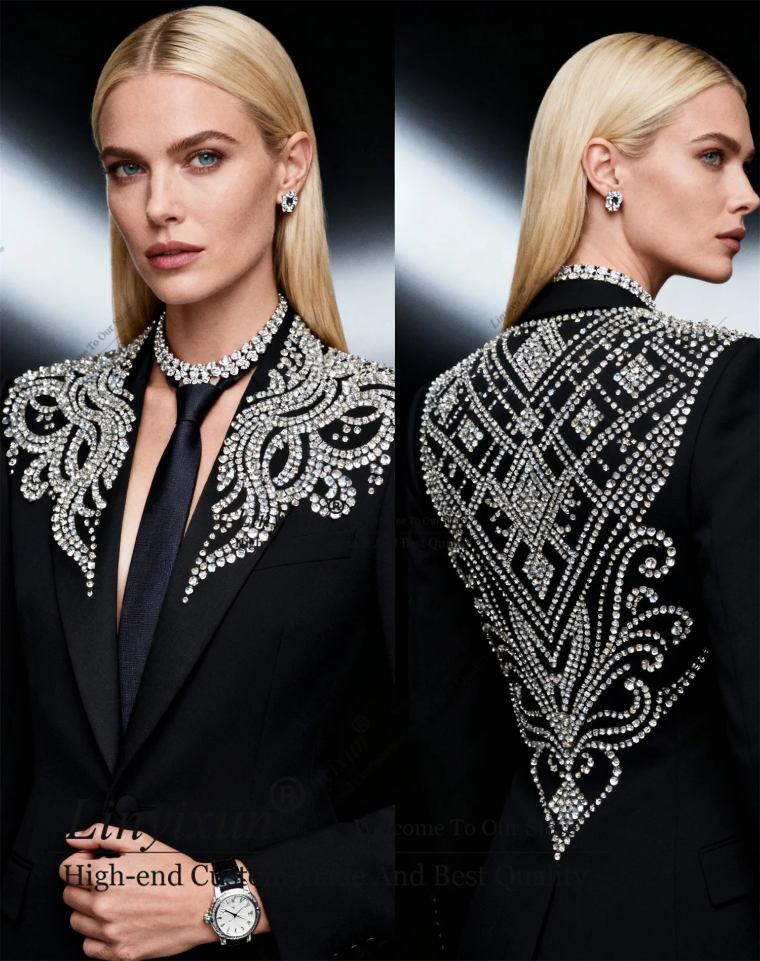 

Sparkly Rhinestones Customized Women's Suit 2 Pieces пиджак женски Slim Diamond crystal Luxury Womens Clothing Pant