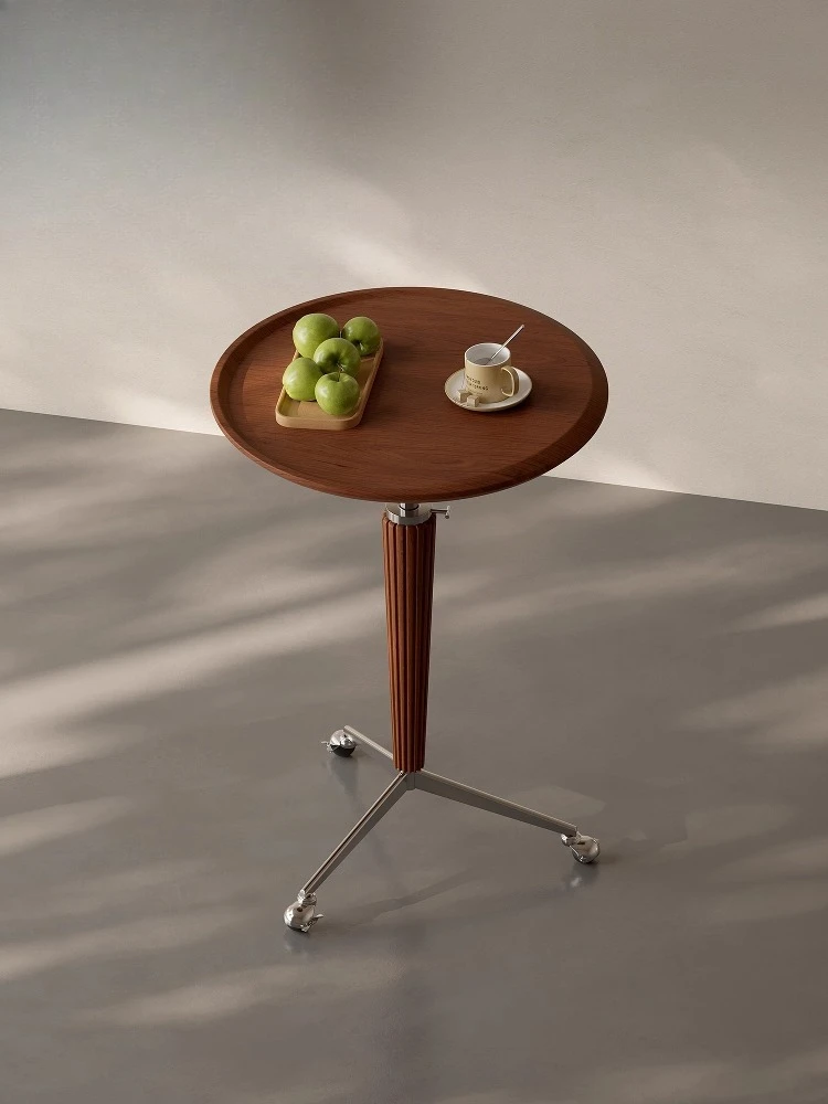 Retro ash wood small round table edge table removable lifting multi-functional coffee table household