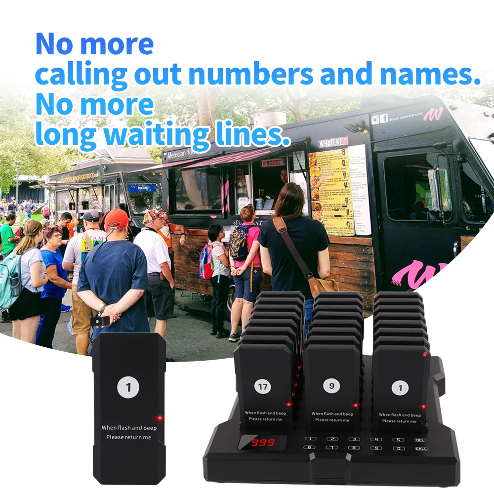 Wireless Customer Paging System Restaurant Buzzers Beeper Queue Calling 24 Coaster Pagers For Food Truck Cafe Shop Bar