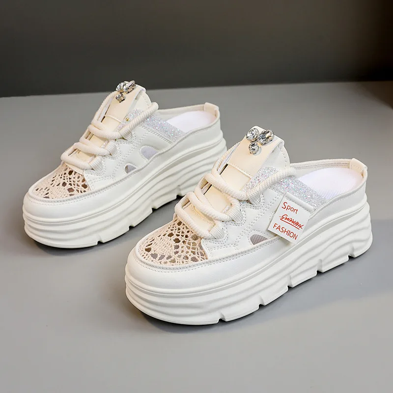 Summer New Women's Sandals Fashion Breathable Increase Baotou Semi-slippers Women Small White Shoe Sexy Dress Sandals Zapatillas